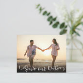 Einfaches elegantes, modernes Script-Foto Save the Ankündigungspostkarte (Stehend Vorderseite)