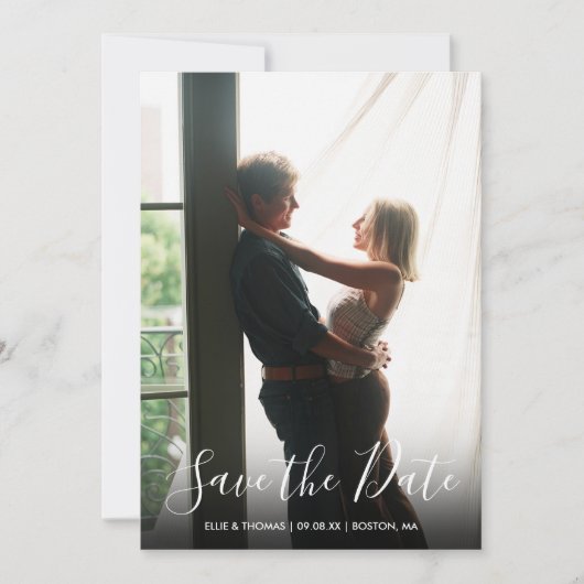 Einfaches elegantes, modernes Script-Foto Save The Date (Vorderseite)