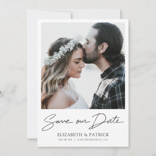 Einfaches elegantes, modernes Script-Foto Save the Date (Vorderseite)