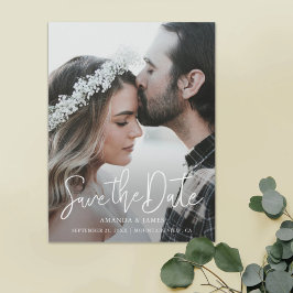 Einfaches elegantes, modernes Script-Foto Save the Magneteinladung