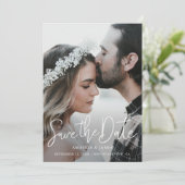Einfaches elegantes, modernes Script-Foto Save the Save The Date (Stehend Vorderseite)