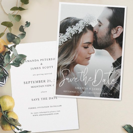 Einfaches elegantes, modernes Script-Foto Save the Save The Date