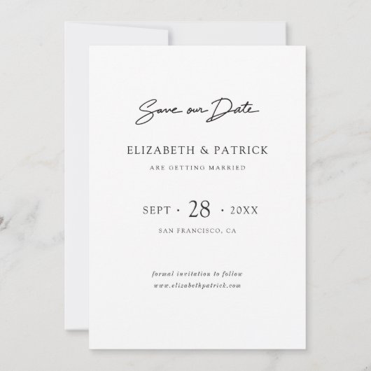 Einfaches elegantes, modernes Script-Foto Save the Save The Date (Rückseite)