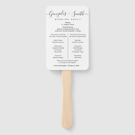 Einfaches elegantes, modernes Script-Hochzeitsprog Fächer (Rückseite)