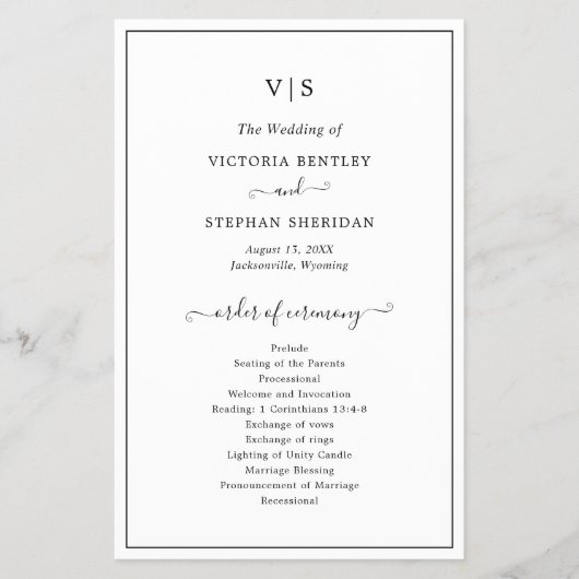 Einfaches, elegantes Mongram-Programm für Hochzeit Flyer (Vorne)