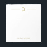 Einfaches elegantes Monogram Gold White Notepad Notizblock<br><div class="desc">Fügen Sie einfach Ihren eigenen Monogramm-Initial und Namen zu diesem eleganten gold-weißen Notizblock hinzu.</div>