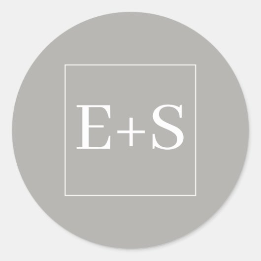 Einfaches, elegantes Monogram Gray Wedding Umschla Runder Aufkleber (Vorderseite)