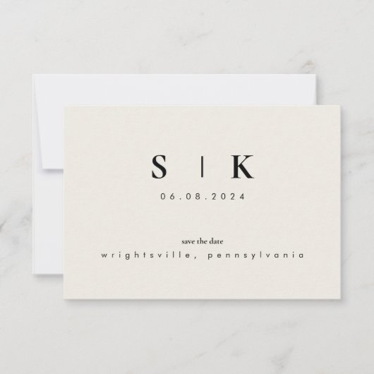 Einfaches Elegantes Monogramm Beige Save the Date (Vorderseite)