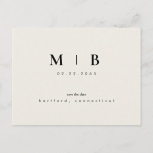 Einfaches Elegantes Monogramm Beige Save the Date  Postkarte