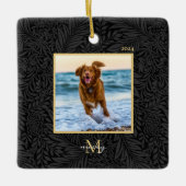 Einfaches elegantes Monogramm-Foto für benutzerdef Keramikornament (Vorderseite)