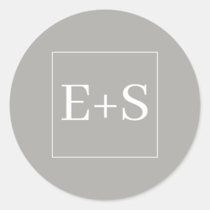 Einfaches Elegantes Monogramm Graues Hochzeitssieg Runder Aufkleber