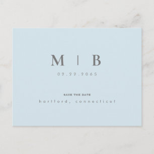 Einfaches & elegantes Monogramm Himmel Save-the-Da Ankündigungspostkarte