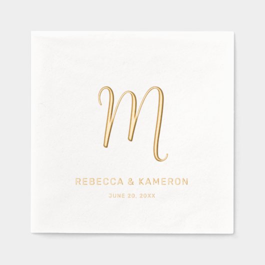 Einfaches, elegantes Monogramm-HochzeitGold Servietten Mit Folie (Vorderseite)