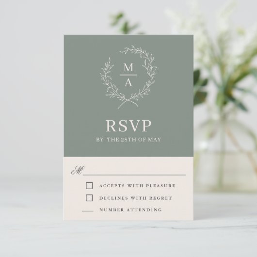 Einfaches, elegantes Monogramm im Tiefenbereich RSVP Karte (Stehend Vorderseite)
