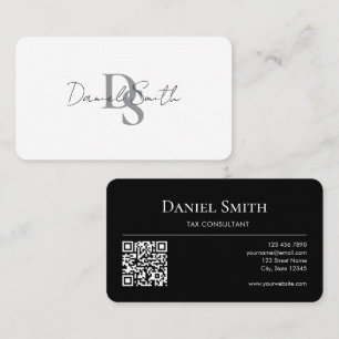Einfaches Elegantes Monogramm Initial QR-Code Schw Visitenkarte