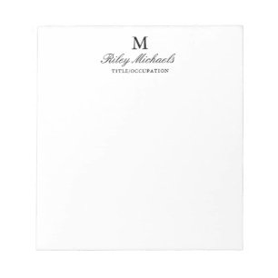 Einfaches elegantes Monogramm-Namens-Titel Schwarz Notizblock