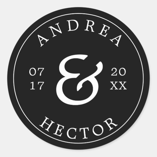 Einfaches elegantes Monogramm-Schwarz-weißer Umsch Runder Aufkleber (Vorderseite)