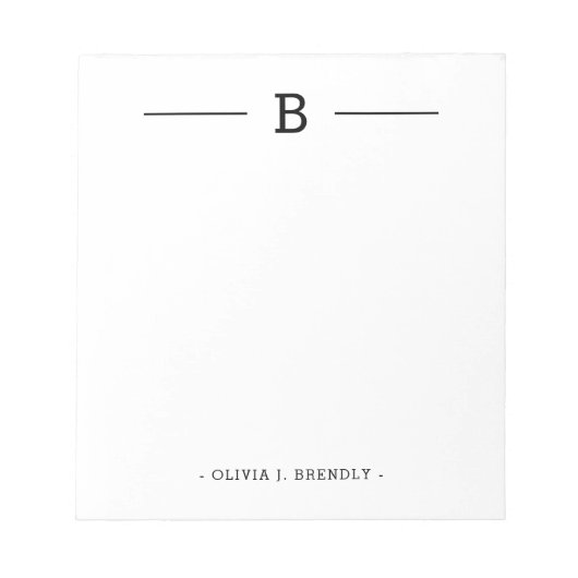 Einfaches, elegantes Monogramm-Schwarz-weißes Note Notizblock (Vorderseite)