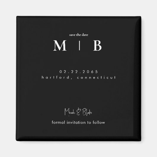 Einfaches Elegantes Monogramm Schwarzes Hochzeit S Magnet (Vorne)