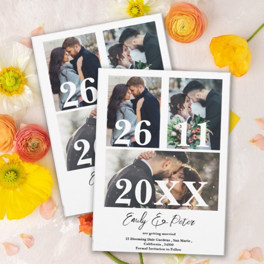 Einfaches, elegantes Multi-Foto-Hochzeit speichern Save The Date