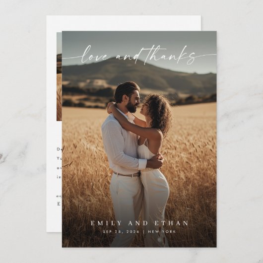 Einfaches elegantes, neu verheiratetes Foto Dankes Dankeskarte (Vorne/Hinten)