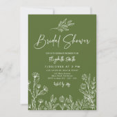 Einfaches elegantes Olive Green Branches Brautpart Einladung (Vorderseite)