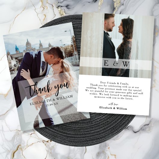 Einfaches elegantes Overlay 2 Foto Hochzeit Dankeskarte