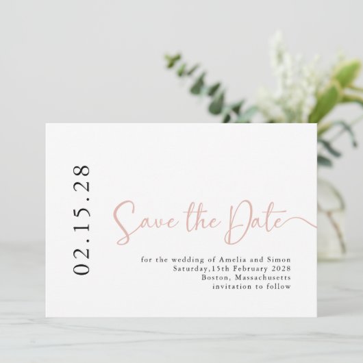 Einfaches elegantes Rosa-Kalligrafie-Schriftart Save The Date (Stehend Vorderseite)