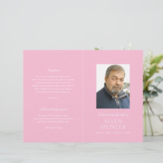 Einfaches elegantes rosa Modernes Beerdigungsprogr (Stehend Vorderseite)
