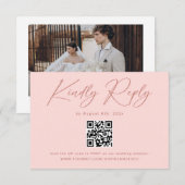 Einfaches elegantes Rosa QR Code Hochzeit RSVP Begleitkarte (Vorne/Hinten)
