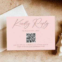 Einfaches elegantes Rosa QR Code Hochzeit RSVP Begleitkarte