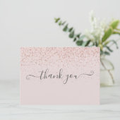Einfaches elegantes, rosa Script-Foto Dankeskarte (Stehend Vorderseite)