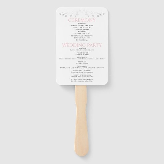 Einfaches elegantes Rosa White & Gray Wedding Prog Fächer (Rückseite)