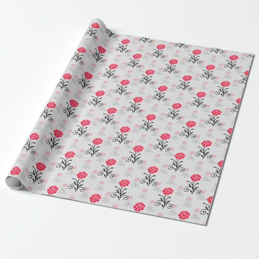 Einfaches elegantes rotes Blume-Muster Geschenkpapier (Ungerollt)