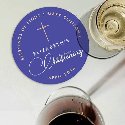 Einfaches elegantes Royal Blue Faith Taufe Gold Cr Runder Pappuntersetzer