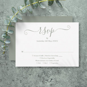 Einfaches Elegantes Salbeigrünes Skript RSVP Karte