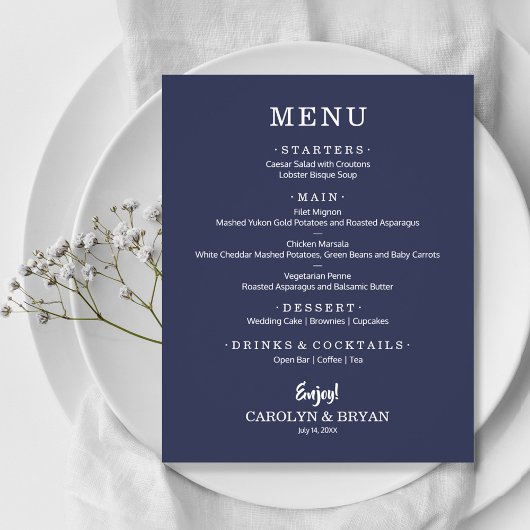 Einfaches elegantes Sapphire Blue Wedding Menü