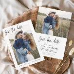 Einfaches elegantes Save the Date Foto Minimalisti<br><div class="desc">Hochzeit Speichern Sie die Datumskarten,  die ein Foto auf der Vorder- und Rückseite haben. Die Save the Date-Karten enthalten eine moderne,  handgeschriebene,  kursive Schriftzeichen-Typografie,  die elegant,  einfach und modern nach einem einfachen Hochzeitstag-Fest zu verwenden sind.</div>