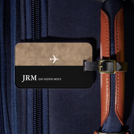Einfaches Elegantes Schwarz Braun Flugzeug Gepäckanhänger (Vorderseite Insitu 4)
