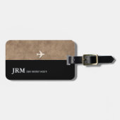 Einfaches Elegantes Schwarz Braun Flugzeug Gepäckanhänger (Vorderseite horizontal)