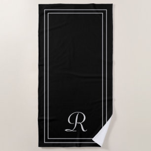 Einfaches elegantes Schwarz Monogram Beach Handtuc Strandtuch