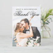 Einfaches, elegantes Schwarz-Script-Foto Dankeskarte (Stehend Vorderseite)
