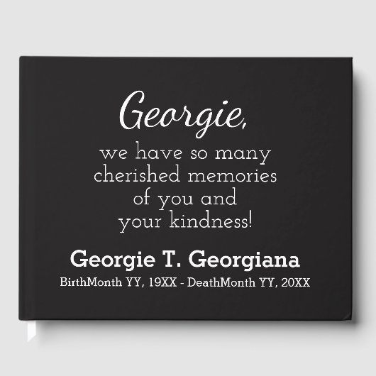 Einfaches, elegantes Schwarz-Weiß-Begräbnisbuch Gästebuch (Vorderseite)