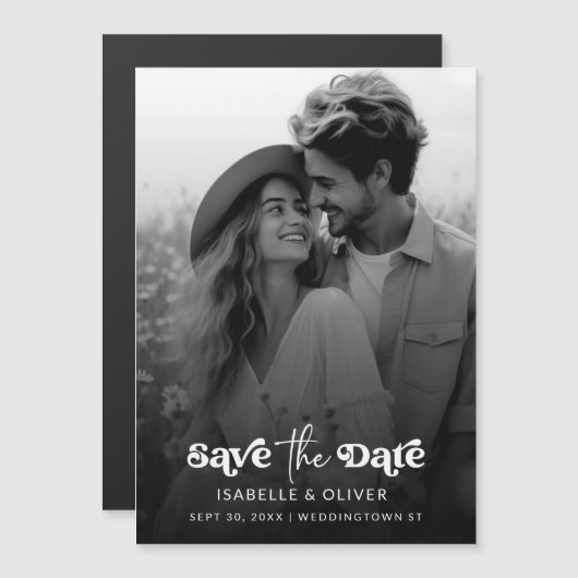 Einfaches elegantes Schwarz-Weiß-Foto Save the Dat Magneteinladung (Vorne/Hinten)