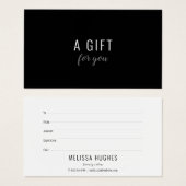 Einfaches elegantes Schwarz-Weiß-Geschenkgutschein (Vorne & Hinten)