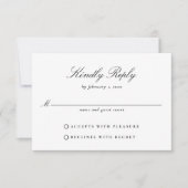 Einfaches, elegantes Schwarz-Weiß-Hochzeitsskript RSVP Karte (Vorderseite)