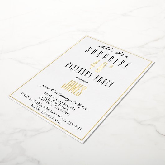 Einfaches, elegantes Schwarz-Weiß-Silber Folieneinladung (Gedreht)