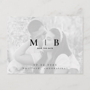 Einfaches & elegantes schwarz-weißes Foto-Monogram Ankündigungspostkarte