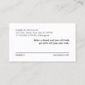 Einfaches elegantes Schwarz-weißes Goldenes Herz Empfehlungskarte (Rückseite)