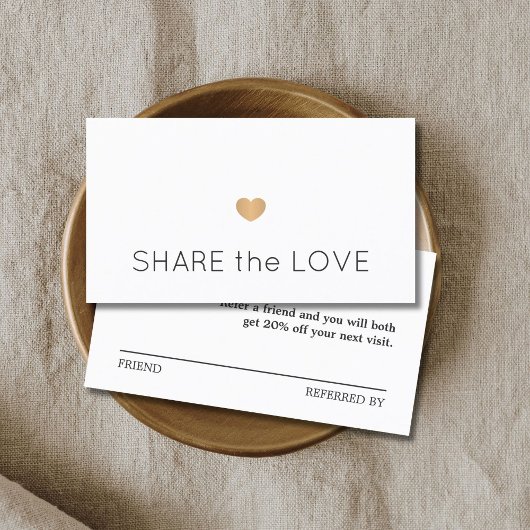 Einfaches elegantes Schwarz-weißes Goldenes Herz Empfehlungskarte